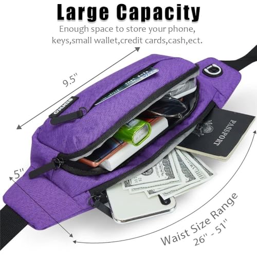 SINNO Large Fanny Pack for Women Men Belt Bag with 4-Zipper Pockets Waterproof for Running Sport Workout Hiking Travel Walking Fasion Waist Packs Crossbody Phone Bag Carrying All Phones