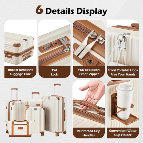 CASELLY Luggage Set 3 Piece with Cup Holder,Hardshell TSA Lock Spinner Wheels Carry on Lightweight Suitcase，Hook and YKK ZipperFathers Day Gift for Dad Men Hu(Dark Green, 5 piece sets(20/24/28/DB/TB))