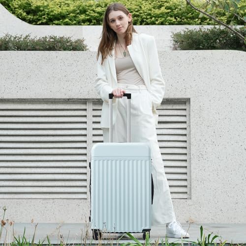 Merax Luggage Sets 3 Piece, Hardside Carry On Suitcase with Front Open,USB Port&Spinner Wheels, Lightweight Durable Luggage for Travel | TSA Lock, Expandable Suitcase Set for Men and Women,Light Blue