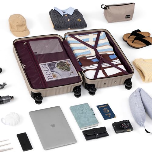 Eeeza Luggage Sets 5 Piece Suitcase with ABS Hard Shell Lightweight Combination Lock and Double Rotatable Detachable Wheels(Gray,20"/24"/28"/DB/TB)