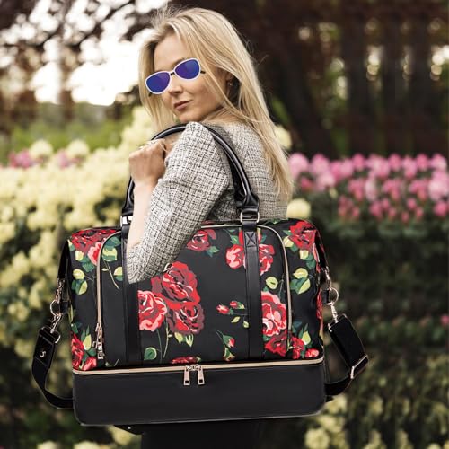 CAMTOP Women Ladies Travel Weekender Bag Overnight Duffel Carry-on Tote Bag fit 15.6 Inch Laptop Computer (6012/Flower with Shoe Compartment)