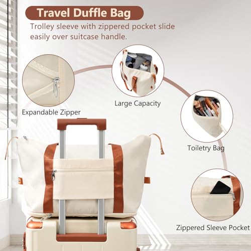 Merax Carry On Luggage Set 3 Piece, Hard Shell Suitcases with Wheels Aluminum Alloy Corner, TSA Luggage Suitcase for Travel Woman Men(White Brown)