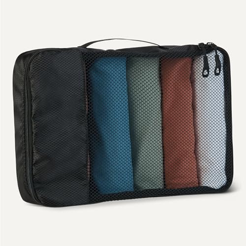 Amazon Essentials 4-Piece Packing Cubes Travel Accessories Set, Luggage Organizer with Double Zipper, Mesh Top, Space-Saving, Medium, Black (Previously Amazon Basics)
