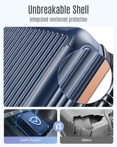 LIGHT FLIGHT Carry On Luggage 22x14x9 Airline Approved, Durable Hard Shell Carry On Suitcases with Wheels, Expandable Hardside Lightweight Travel Luggage with TSA Lock 20 Inch Carry on, Dark Blue