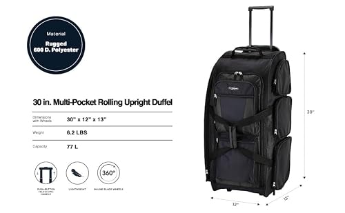 Travelers Club 30" Xpedition Rolling Duffel Bag, Black