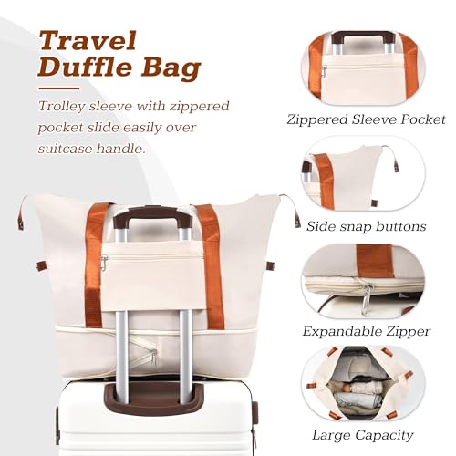 Merax Luggage Set,24 IN Hardside Suitcase with Duffel Bags,3 Piece Expandable Luggage with Spinner Wheels, Vintage Luggage with TSA Lock Lightweight,(White)