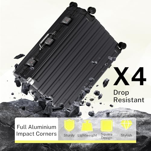 Krute Zipperless Luggage Set 2 Pieces Aluminum Frame Suitcase Sets Polycarbonate Hard Shell Luggage TSA Lock Checked Suitcase with Spinner Wheels Black