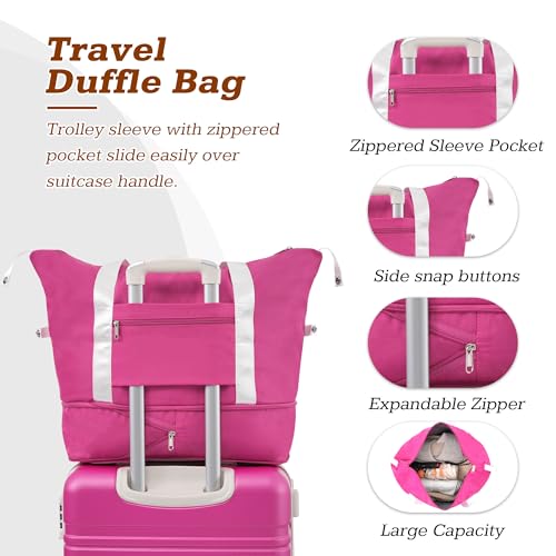 Merax Suitcase Set 24 inches Expandable Luggage with TSA Lock Spinner Wheels Hardshell Lightweight Vintage Luggage with Travel Bag,Pink