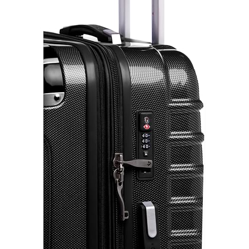Gabbiano Vintage 3-Piece Luggage PC Hard Shell Set – Expandable Polycarbonate Luggage Set with Spinner Wheels, TSA Lock, Hardside Vintage Luggage Sets (Black, Medium 28")