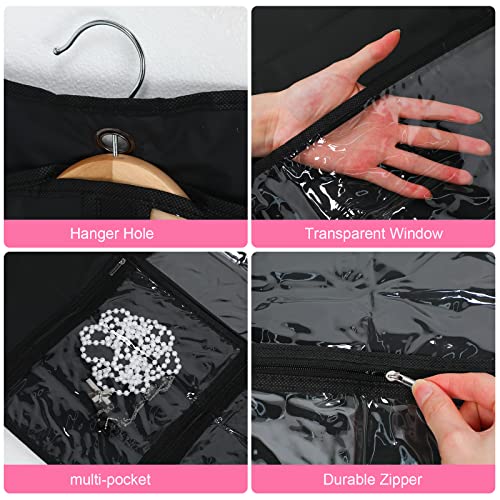 Woanger 6 Pcs Garment Bags for Dance Costumes Clear PVC with Zippers Garment Bag with Pockets Dance Costume Organizer Carrier for Storage Cover for Adult(Black,20'' X 40'')