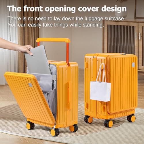 Joyway Hardshell Carry on Luggage with Front Pocket, Lightweight Hardside 20 Inch Suitcase with Spinner Wheels and TSA Lock (Orange, Carry on Luggage-20 Inch)