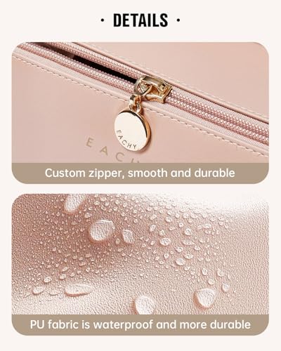 EACHY Travel Makeup Bag, Large Capacity Cosmetic Bags for Women, Waterproof Portable Open Flat Toiletry Bag Make up Bag with Divider and Handle, Gifts for Women (Pink, Large)