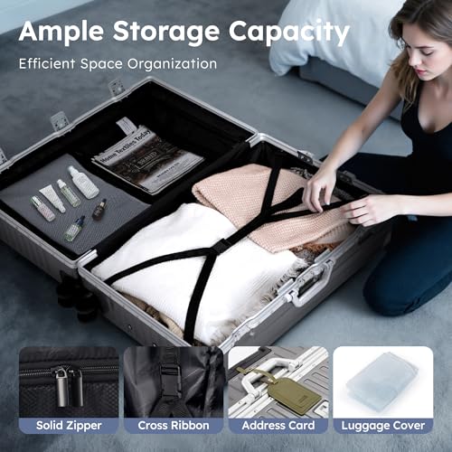 ALPHA CAMP Checked 28 Inch Luggage, Thickened Aluminum Frame Luggage with TSA Spinner Wheels, 3-Layer PC Hard Shell Zipperless Travel Suitcase, TypeC USB Charging Port, Cup Holder Grey