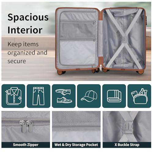 WireHot 22x14x9 Airline Approved Vintage Style Carry On Luggage with Backpack Sets, ABS+PC Hardshell Small 20 inch Retro Suitcase with Protective Cover & Tag (Teal Blue, 20in/BP/TB)