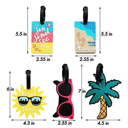 Mziart Cute Luggage Tags for Women Men, Summer Beach Bag Tags Unique Travel Baggage Tags Suitcase Identifier Labels, Set of 5