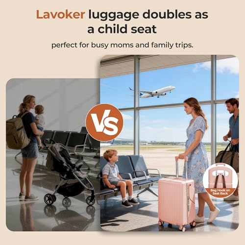 Lavoker 20" Ride-On Luggage with Child Seat, Hardside Carry-On Suitcase with Shockproof 360° Silent Spinner Wheels, TSA Lock, Kids & Adults & Busy Moms