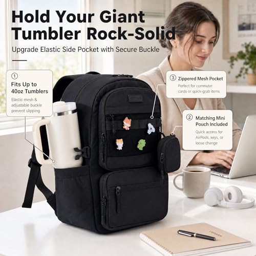 LOVEVOOK Laptop Backpack, 15.6" Carry On Airline Approved, Personal Item Bag Meets FAA Size, Trolley Sleeve Slides Over Suitcase, Waterproof Daypack for Travel College with Mini Pouch