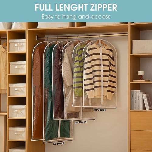 Perber All Clear Garment Bags for Hanging Clothes, 60" Dress Bags for Gowns Long, Plastic Dustproof Dress Garment Bag, Long Dress Bag with Zipper for gown, winter long coats, dance costume（10 Packs）