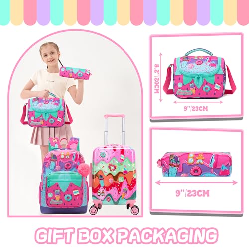 Inprof Cute Kid’s Luggage Set 5 Piece Suitcase Set 16’’ Hardside Luggage with Spinner Wheels Girls Carry on Toddler Travel Rolling Suitcase Carry on Luggage Airline Approved