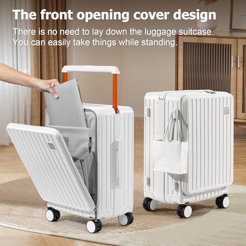 Joyway Hardshell Carry on Luggage with Front Pocket, Lightweight Hardside 20 Inch Suitcase with Spinner Wheels and TSA Lock (White, Carry on Luggage-20 Inch)