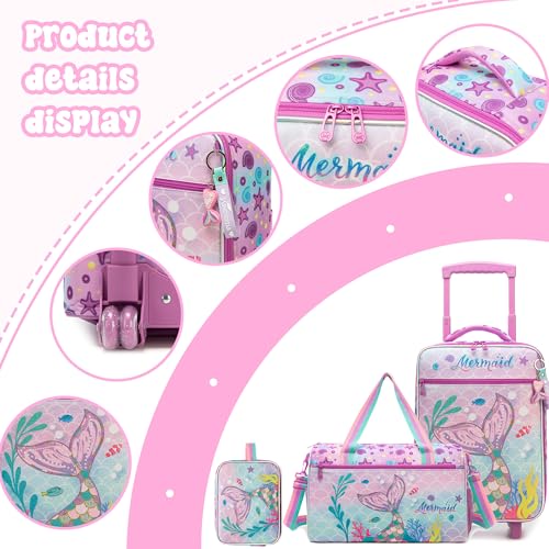 Homskiii Kids Luggage Set with Wheels Girls Cute Mermaid Travel Softside Suitcases 16" Carry on Suitcase with Duffle Bag Girls Luggage Sets Airline Approved