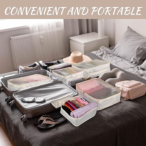 Silkfly 12 Pcs Packing Cubes for Suitcase Travel Luggage Bags Bulk Mesh Organizer Set for Hiking Camping Backpacking Clothes Accessories(Light Khaki, XL, L, M Size)