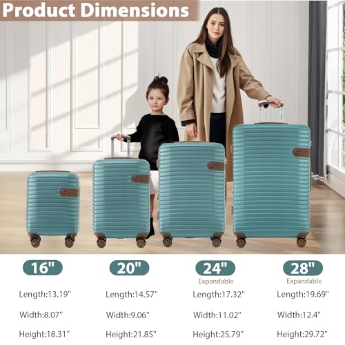 Merax Hardshell Luggage Sets 4 piece Lightweight Suitcases With Wheels TSA Lock Expandable (only 24”/28”) ABS Large Luggage Set(Blue)