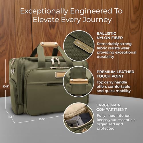 Briggs & Riley Underseat Duffle Bag - Personal Item Travel Bag for Women & Men, Carry On, Fits Under Airplane Seat, Weekender & Overnight Luggage, Lightweight - Baseline Collection, Olive