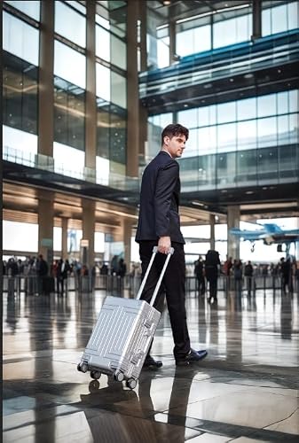 KANGSHILU All Aluminum 20'' Luggage with Removable Spinner Wheels,Provide Spare Wheels.Carry on Luggage 22 x 14 x 9 Airline Approved Lightweight Metal Hard Shell Zipperless Suitcase