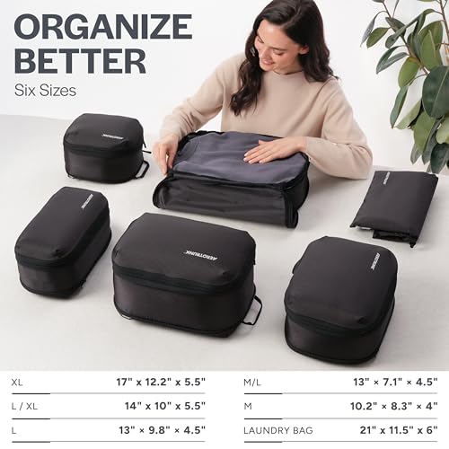 Aerotrunk Ultralight Compression Packing Cubes - Lightweight Travel Organizers for Suitcases and Luggage (6-Pack, Black)