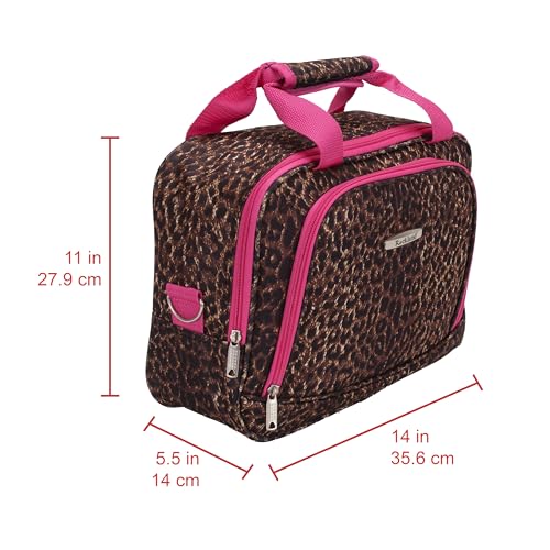 Rockland Fashion Softside 2 Piece Luggage Set, Expandable, (14" Tote/19" Upright), Pink Leopard