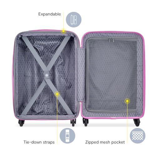 DELSEY PARIS Christine Hardside Expandable Luggage, Stylish and Unique, Glossy Exterior with 360 Spinner Wheels, Lockable Telescoping Handle, Men and Women, White with Mauve Trim, Carry-On 20-Inch