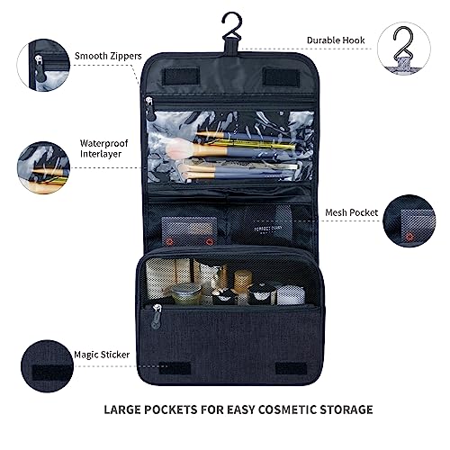 Lcsmaokin Large Capacity Toiletry Bag Travel Bag with Hanging Hook for Men and Women Waterproof Travel Cosmetic Bag Bathroom Storage Bag for Brushes Set,Full-Sized Shampoo,Toiletries,Accessories-Black