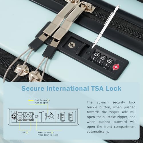Merax Luggage Sets 3 Piece, Hardside Carry On Suitcase with Front Open,USB Port&Spinner Wheels, Lightweight Durable Luggage for Travel | TSA Lock, Expandable Suitcase Set for Men and Women,Light Blue
