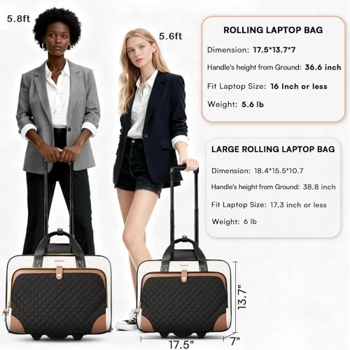 Arcoyard Rolling Laptop Bag, Rolling Briefcase for Women with Waterproof Pocket, 16 Inch Computer Bag, Underseat Carry On Luggage with Wheels for Work Travel Business, Lightweight Beige Brown