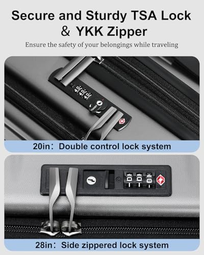 CENSIEN Luggage Sets 2 Pieces, 20 Inch Carry On Luggage and Expandable 28 Inch Checked Luggage with Spinner Wheels, Lightweight ABS+PC Hard Shell Suitcase with Front Opening, TSA Lock (Gray, 20/28)