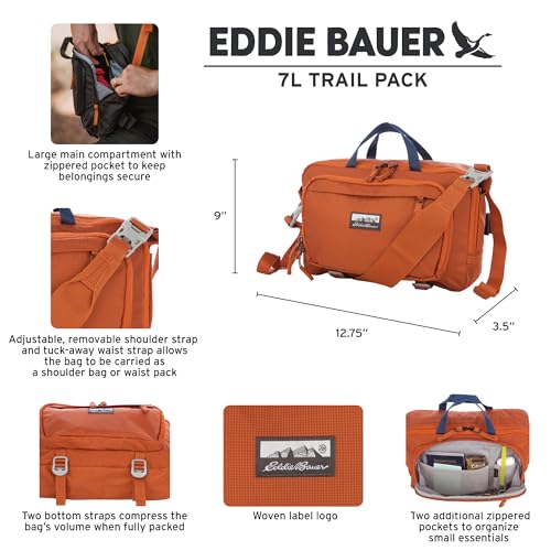 Eddie Bauer 7L Trail Bag with Removeable Shoulder Strap and Adjustable Waistband, Carbon Black