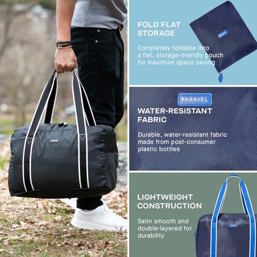 Foldable Duffle Bag for Travel | Lightweight, Water-Resistant Carry On Bag | Sustainable and Durable Nylon, Scuba Navy