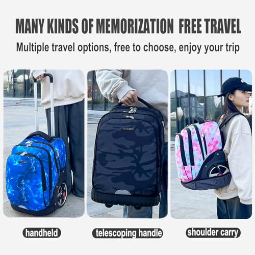 WMKJDS Rolling Backpack, 55L (14.5gal) Backpack with Wheels for Business, Waterproof Backpack with Dual Handles and Silent Large Wheels, Carry on Backpack with Laptop Compartment (Red,22 inch)