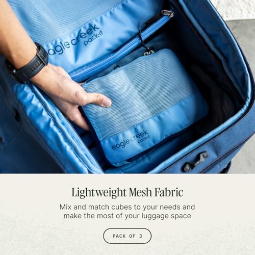 Eagle Creek Pack-It Reveal Cube Set - Packing Cubes for Compartmentalizing Luggage - Durable - Ultra-Lightweight - Water-Resistant - Easy Grab Zipper Pull - Mesh Windows - Blue Dawn - XS/S/M
