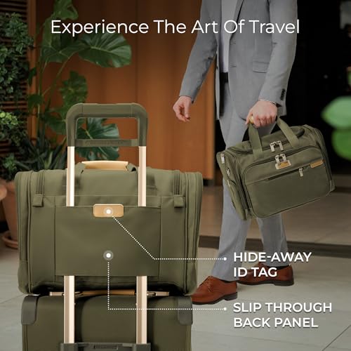 Briggs & Riley Underseat Duffle Bag - Personal Item Travel Bag for Women & Men, Carry On, Fits Under Airplane Seat, Weekender & Overnight Luggage, Lightweight - Baseline Collection, Olive