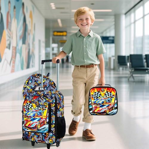TXHVO 18" Kids Suitcase for Boys, 5Pcs Carry on Luggage With Wheels, Cars Suitcases for Kid Toddler Children(Racing)