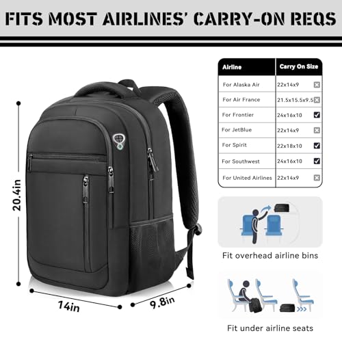Bxiuna Travel Backpack, Extra Large 45L Travel Backpack for Men & Women, Expandable Laptop Bag, Water Resistant Computer Backpack Fits 18.4 Inch Laptop, Lightweight Daypack for Flight, Black