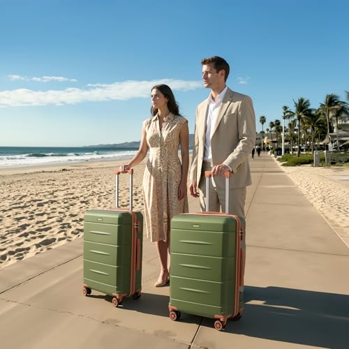KUNEL Luggage Sets 5 Piece Hardshell Suitcase Sets with Detachable Spinner Wheels, ABS Carry on Luggage with TSA Lock,Travel,Armygreen（20/24/28 Inch