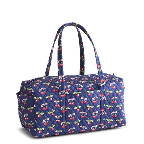 Vera Bradley Women's Premium Cotton Original Duffel Bag – Carry On Weekender Travel & Gym Bag – Cherry Picking, 40L