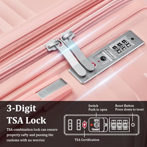 TRAVELEO 4 Piece Luggage Set PP Hardshell, Expandable Suitcase Set (20/24/28) with 14" Cosmetic Case, Lightweight Spinner Wheels with TSA Lock, Detachable Wheels for Nesting Storage (Pink)