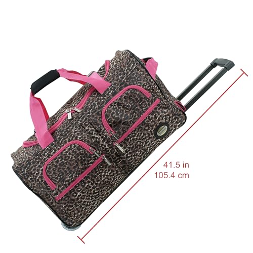 Rockland 22" Polyester Rolling Duffel Bag, Pink Leopard