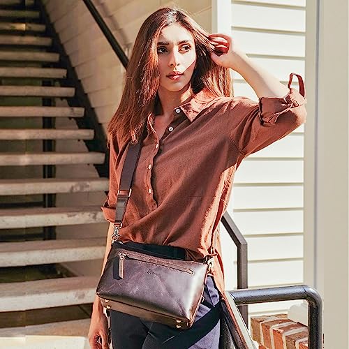 S-ZONE Leather Crossbody Bags for Women medium Designer Purses Trendy Shoulder handbags with Wide Strap