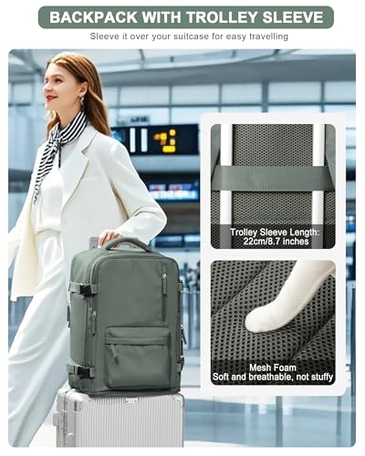 VGCUB Carry on Travel Backpack for Women Men Large Laptop Gym Work Frontier Airlines Personal Item Bag Business Airport Lightweight Backpack Flight Approved Mochilas de Viaje Green