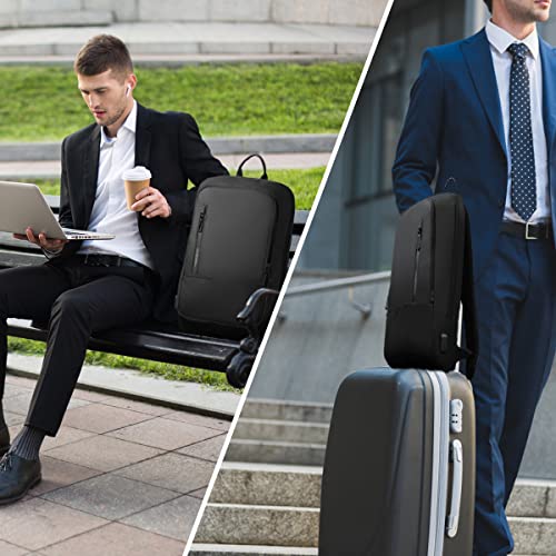 hk Backpack for Men Business Slim Backpack with USB Charger Computer Lightweight Anti-theft Travel Backpacks 15.6 inch Water Resistant Laptop Bag for Work Office College-Black
